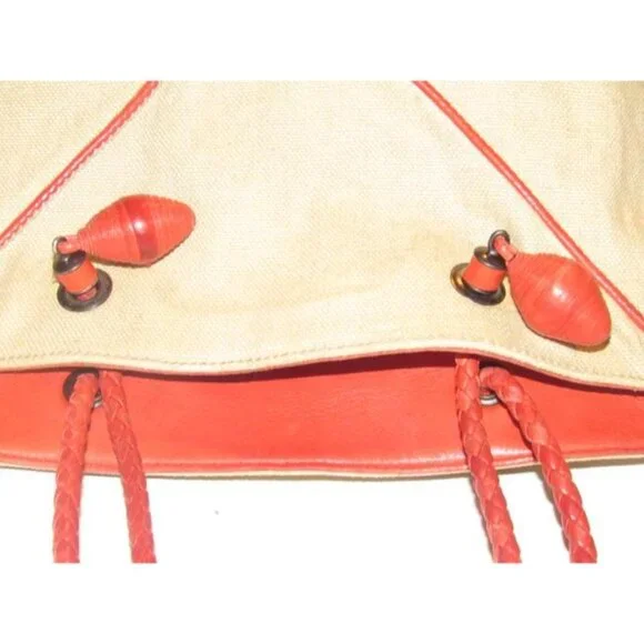 Bottega Veneta Beige BOHO Canvas Fabric With Red Braided Leather